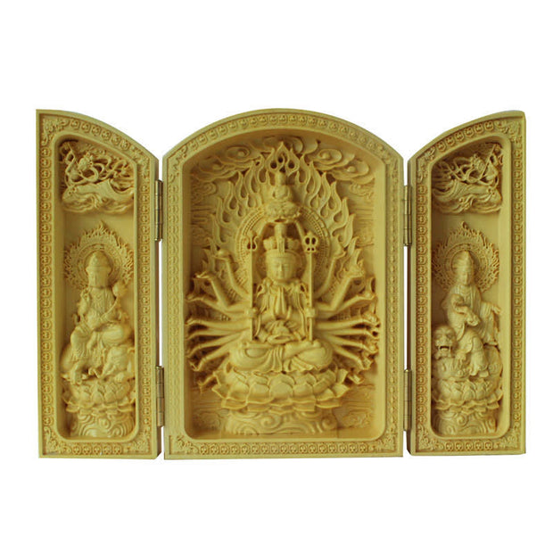 Buddha Stones Thousand-armed Avalokitesvara Kwan Yin Buddha Boxwood Wealth Home Decoration Altar