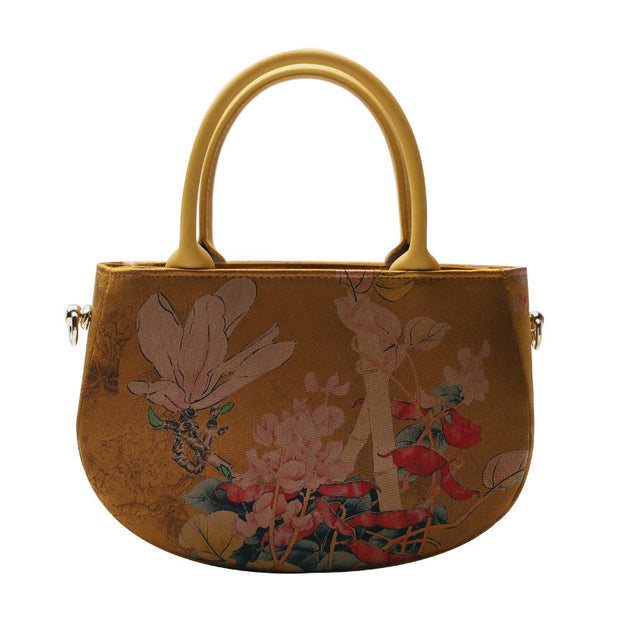 Buddha Stones Vintage Flower Peony Metal Chain Zipper Handbag Crossbody Bag Shoulder Bag Handbags BS 12