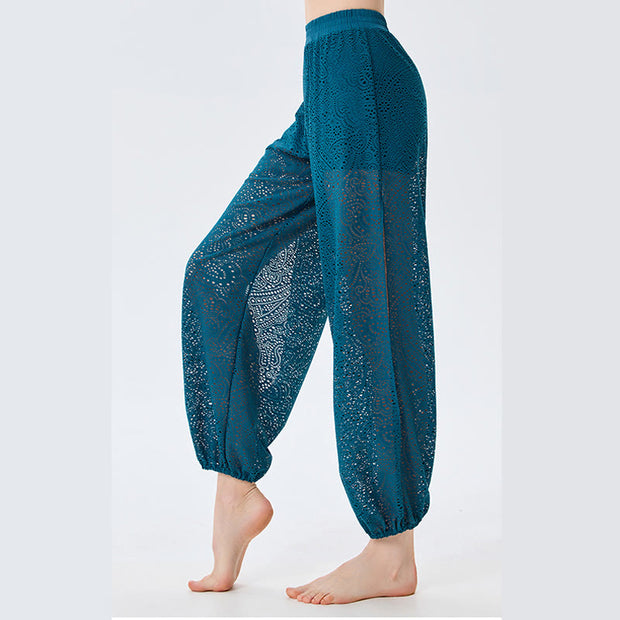 Buddha Stones Cashew Flowers Pattern Loose Harem Trousers Women's Yoga Pants With Side Split Harem Pants BS 20