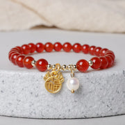 Buddha Stones Year of the Dragon Red Agate Jade Peace Buckle Fu Character Success Bracelet Bracelet BS Red Agate Fu Character Dragon(Wrist Circumference 14-16cm)