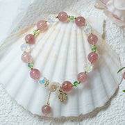 Buddha Stones Strawberry Quartz Rutilated Quartz Fluorite Flower Healing Bracelet