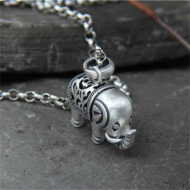 Buddha Stones 990 Sterling Silver Elephant Strength Necklace Pendant