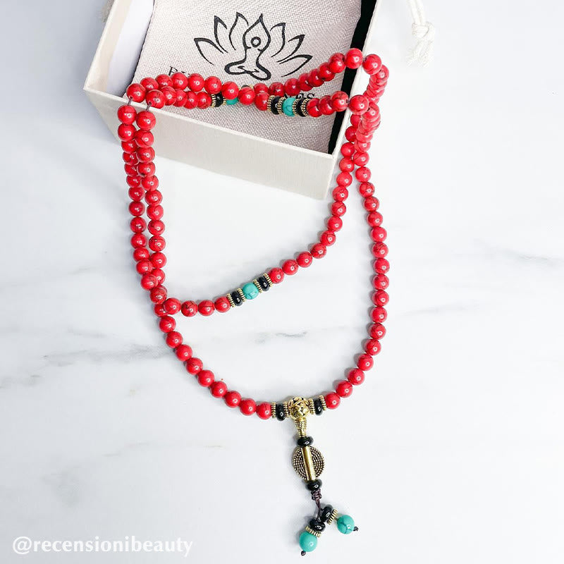 Tibetan Turquoise Mala Beads with coral and berry bead orders spacer necklace