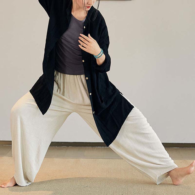 Buddha Stones Plain Long Sleeve Coat Jacket Top Wide Leg Pants Zen Tai Chi Yoga Meditation Clothing Clothes BS 14