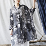 Buddha Stones Blue White Flowers Frog-Button Long Sleeve Ramie Linen Jacket Shirt With Pockets 10