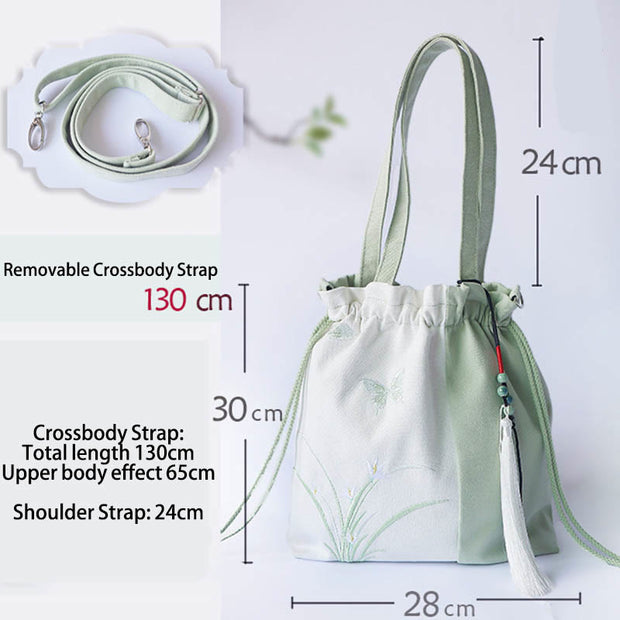 Buddha Stones Embroidered Grass Flowers Cherry Blossom Canvas Tote Crossbody Bag Shoulder Bag Handbag 7
