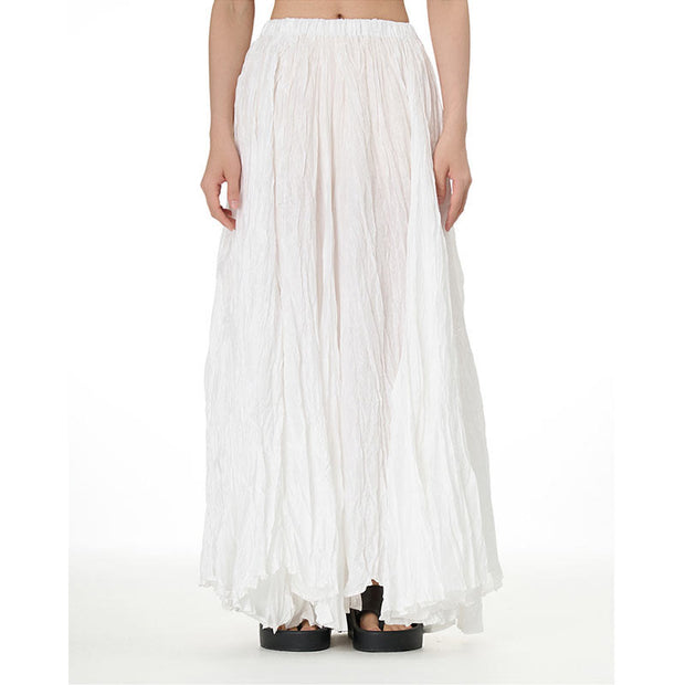 Buddha Stones Solid Color Loose Long Elastic Waist Skirt 16