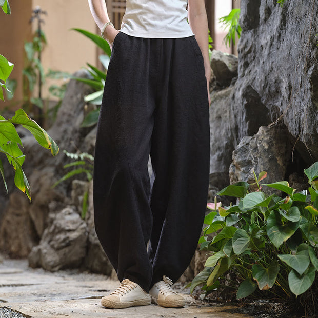 Buddha Stones Solid Color Loose Yoga Harem Pants With Pockets