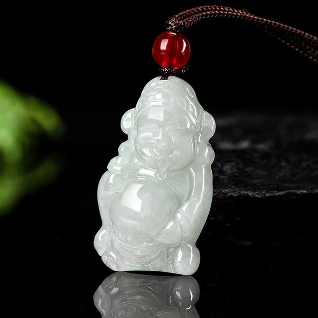 Buddha Stones Natural Jade Chinese God of Wealth Caishen Ingot Luck Necklace Pendant Necklaces & Pendants BS Jade(Prosperity♥Abundance)