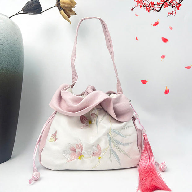 Buddha Stones Suzhou Embroidery Camellia Magnolia Peony Lotus Silk Tote Crossbody Bag Shoulder Bag Handbag 15