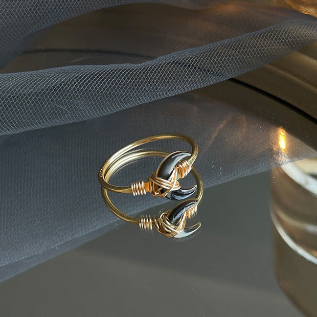 Buddha Stones Natural Tridacna Stone Moon 14K Gold Blessing Ring (Extra 30% Off | USE CODE: FS30) - Black - 61~62mm - image 12