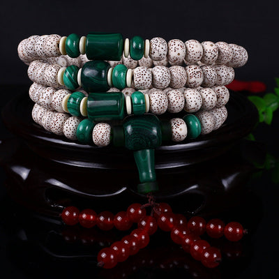 Buddha Stones Tibetan Malachite Mala Bodhi Seed Protection Bracelet Mala Bracelet BS main
