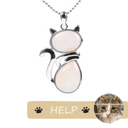 "Save A Cat" Cute Cat Pattern Natural Crystal Protection Cat-Loving Pendant Necklace