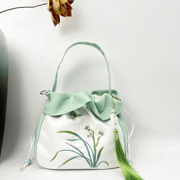 Buddha Stones Suzhou Embroidery Camellia Magnolia Peony Lotus Silk Tote Crossbody Bag Shoulder Bag Handbag 17