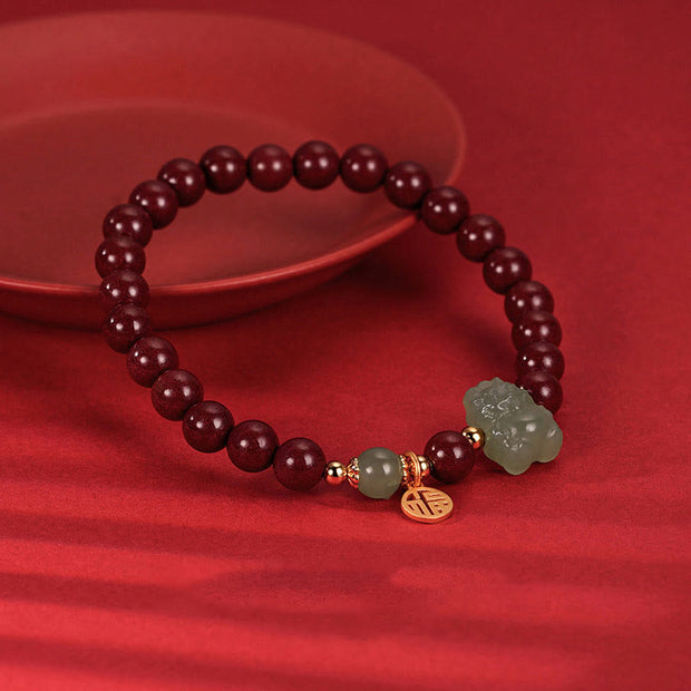 Buddha Stones 925 Sterling Silver Year of the Dragon Natural Cinnabar Hetian Jade Dragon Fu Character Ruyi As One Wishes Charm Blessing Bracelet (Extra 30% Off | USE CODE: FS30) - image 10