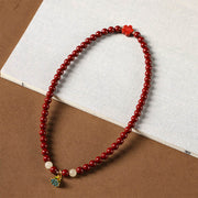 Buddha Stones Cinnabar Lotus Charm Double Wrap Blessing Bracelet