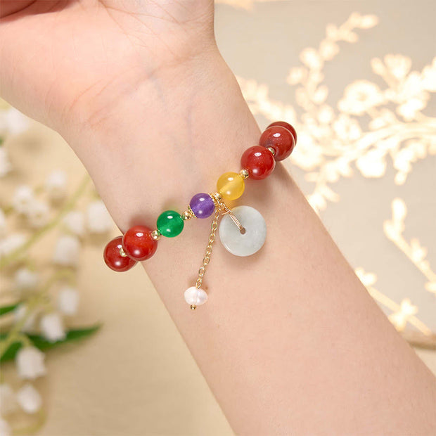 Buddha Stones Jade Red Agate Peace Buckle Charm Confidence Bracelet 21