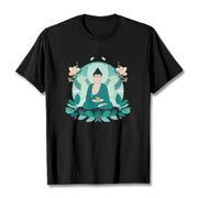 Buddha Stones Close Eyes Green Leaf Buddha Tee T-shirt T-Shirts BS Black 2XL