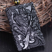 Buddha Stones Black Obsidian Guan Gong Amulet Engraved Strength Necklace Pendant Necklaces & Pendants BS 2