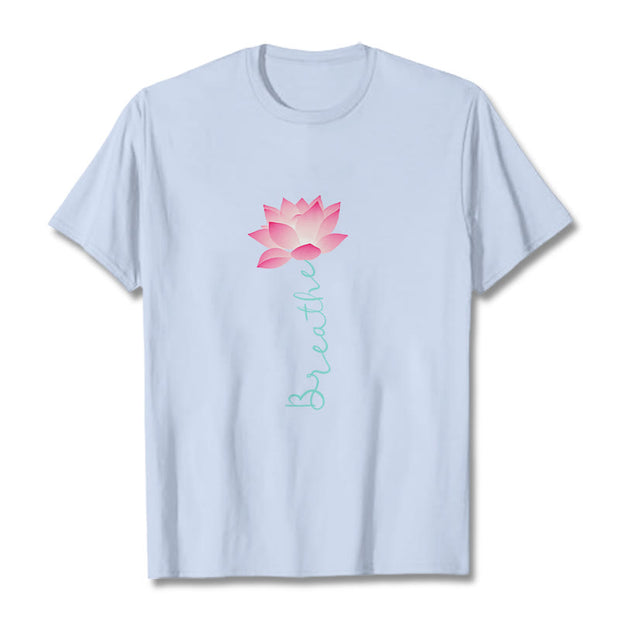 Buddha Stones BREATHE Lotus Tee T-shirt T-Shirts BS LightCyan 2XL