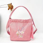 Buddha Stones Embroidery Wisteria Plum Lotus Cherry Blossom Cotton Linen Canvas Tote Crossbody Bag Shoulder Bag Handbag 26