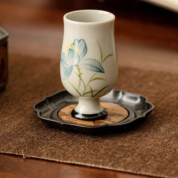 Buddha Stones Hand Painted Lotus Flower Ceramic Teacup Kung Fu Tea Cup Cup BS 10
