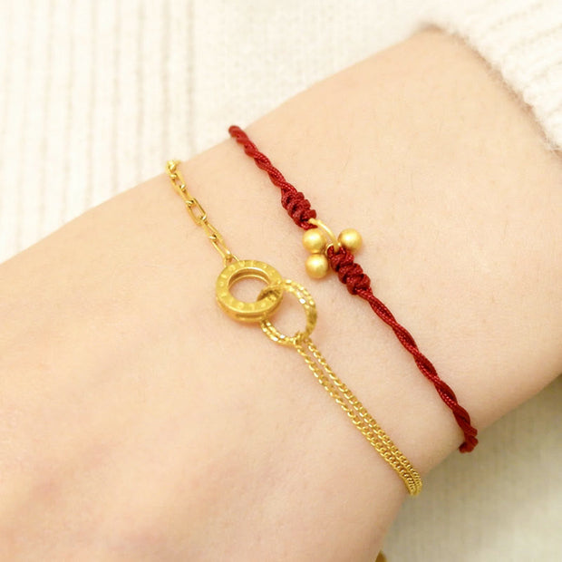 Buddha Stones 925 Sterling Silver Gold Plated Luck Red String Bracelet