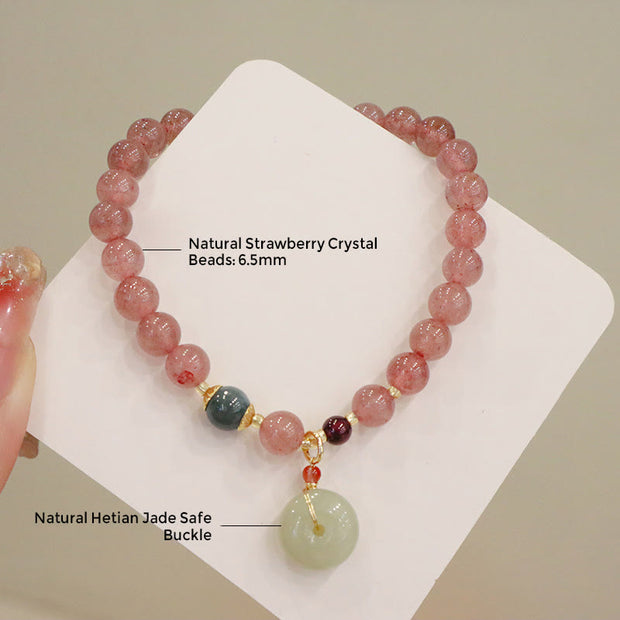 Buddha Stones Natural Strawberry Quartz Jade Peace Buckle Coin Purse Healing Bracelet