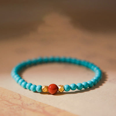 Buddha Stones Turquoise Red Agate Beaded Protection Bracelet 1