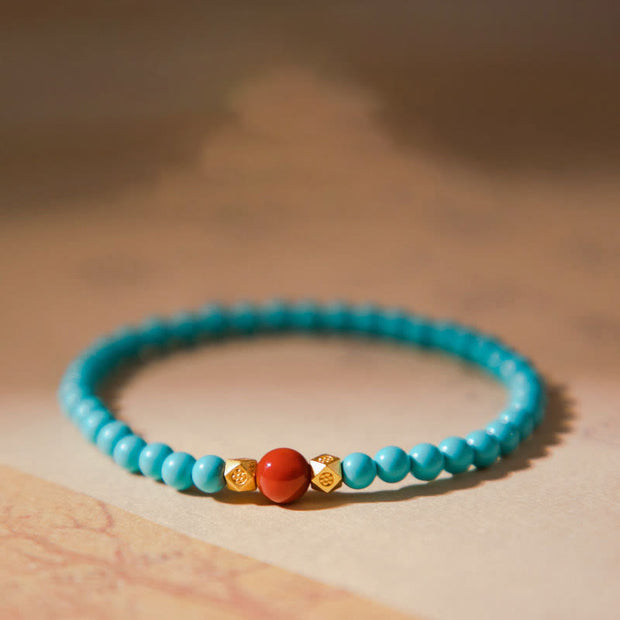 Buddha Stones Turquoise Red Agate Beaded Protection Bracelet 1