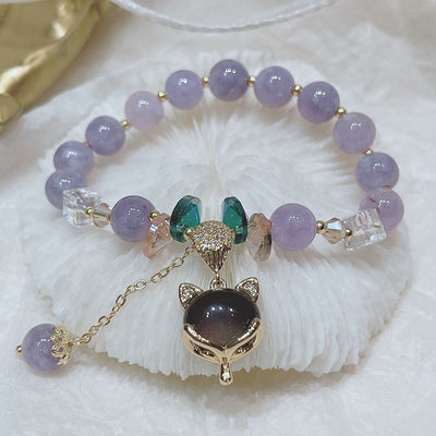 Buddha Stones Natural Purple Jade Fox Charm Happiness Bracelet 1