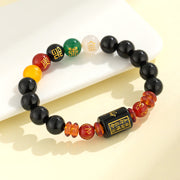 Buddha Stones Five Elements Black Onyx Red Agate Wisdom Wealth Bracelet Bracelet BS 2