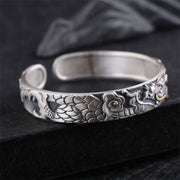 Buddha Stones 999 Sterling Silver Dragon Strength Protection Bracelet Bangle