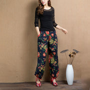 Buddha Stones Ethnic Style Red Green Flowers Print Harem Pants With Pockets 26