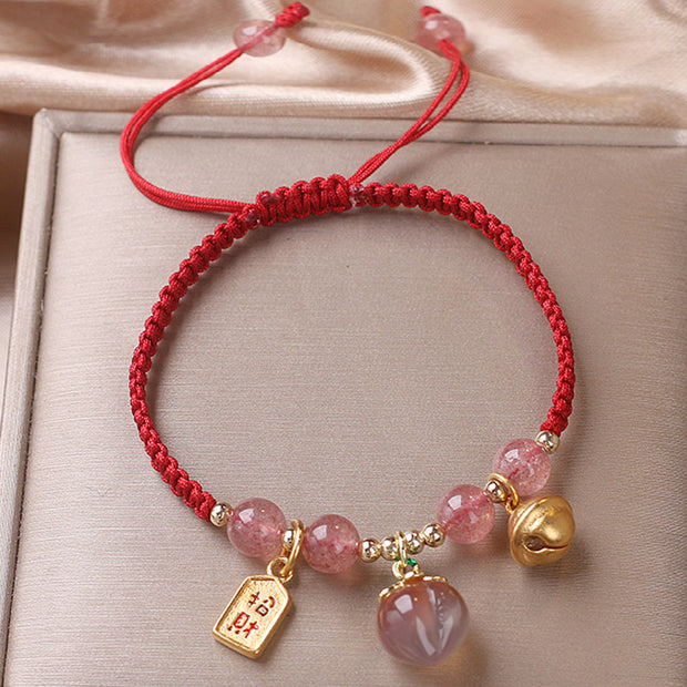 Buddha Stones Strawberry Quartz Money Bag Attract Fortune Peace Buckle Healing Braid Bracelet