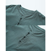 Buddha Stones Solid Color Traditional Cotton Linen Short Sleeve T-shirt Pants Clothing Men's Set