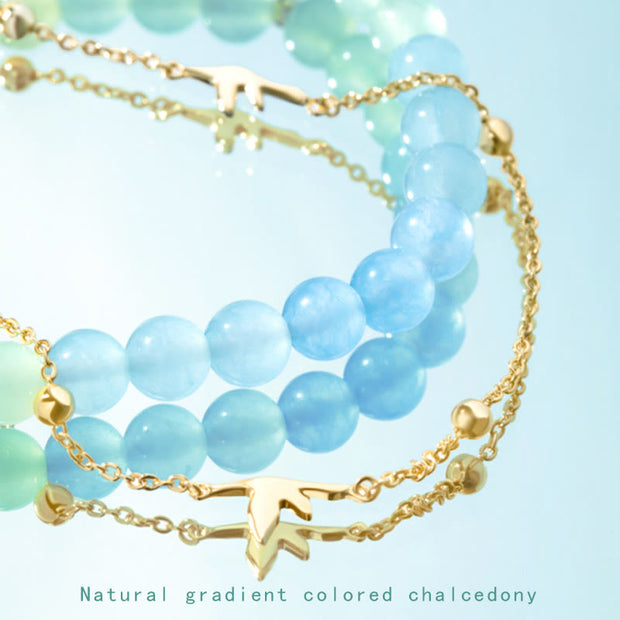 Buddha Stones 18K Gold Plated Copper Natural Jade Chalcedony A Panorama of Rivers and Mountains Luck Necklace Pendant Bracelet Set