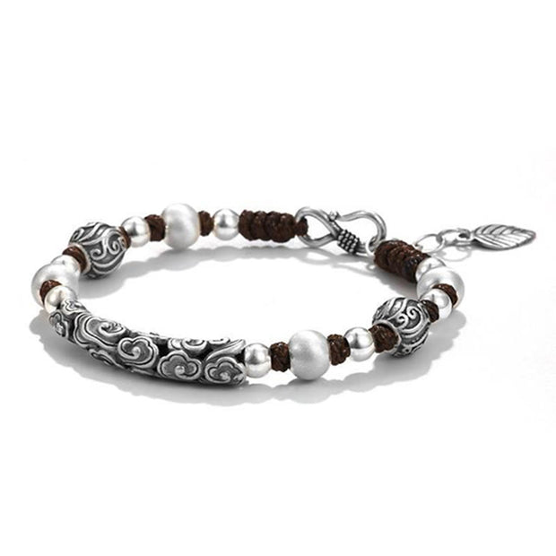 Buddha Stones Tibet Handmade Copper 999 Sterling Silver Auspicious Cloud Wealth String Bracelet Bracelet BS 8