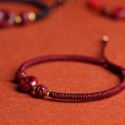Buddha Stones Handmade Cinnabar Peace Buckle Lotus Calm Blessing Braided Rope Bracelet Bracelet BS 12