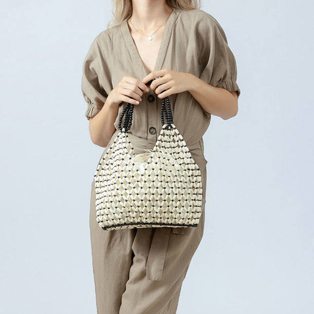 Buddha Stones Hand-woven Wooden Beads Shoulder Bag Handbags Shoulder Bag&Handbags BS 3