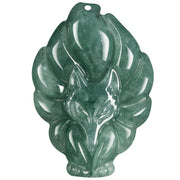 Buddha Stones Natural Green Jade Nine-Tailed Fox Luck Necklace Pendant