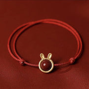 Buddha Stones Handmade Rabbit Tiger Cinnabar Keep Away Evil Spirits Braided String Bracelet (Extra 30% Off | USE CODE: FS30) - Rabbit Wine Red Rope(Bracelet Size 18cm) - image 0