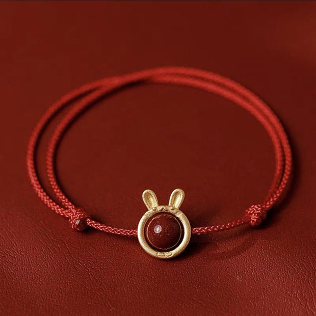 Buddha Stones Handmade Rabbit Tiger Cinnabar Keep Away Evil Spirits Braided String Bracelet (Extra 30% Off | USE CODE: FS30) - Rabbit Wine Red Rope(Bracelet Size 18cm) - image 0