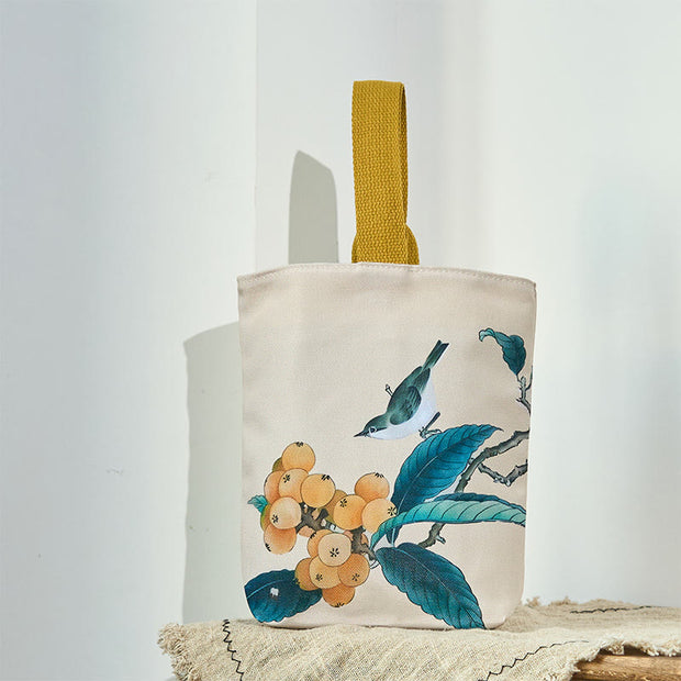 Buddha Stones Loquat Bird Canvas Handbag