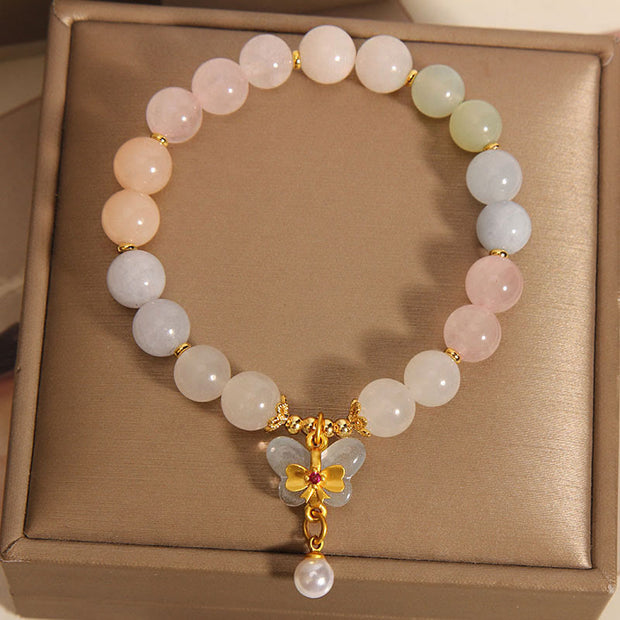 Buddha Stones Natural Morganite Confidence Butterfly Charm Bracelet