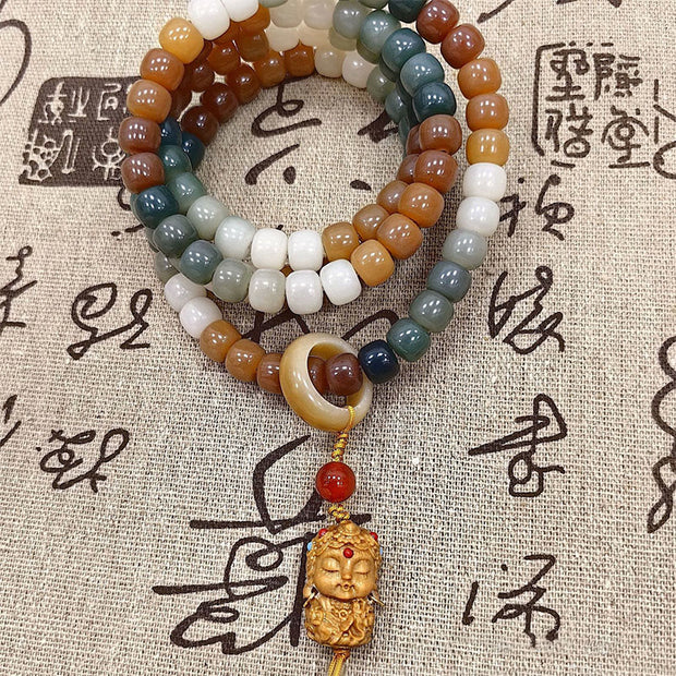 Buddha Stones 108 Mala Beads Gradient Bodhi Seed Green Tara Buddha Engraved Peace Harmony Bracelet Mala Bracelet BS 6