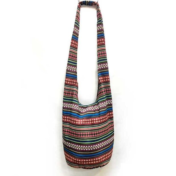 Buddha Stones Cotton Stripes Pattern Crossbody Bag Shoulder Bag Crossbody Bag&Shoulder Bag BS Pattern Red Stripes 36*19*34cm