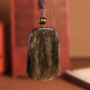 Buddha Stones Gold Sheen Obsidian Three Goats Bring Good Luck Pattern Wealth Necklace Pendant