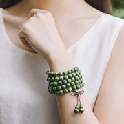 Buddha Stones 108 Mala Beads Green Sandalwood Chinese Knotting Soothing Bracelet