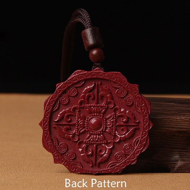 Buddha Stones Natural Cinnabar Lotus Om Mani Padme Hum Blessing Necklace String Pendant Necklaces & Pendants BS 2
